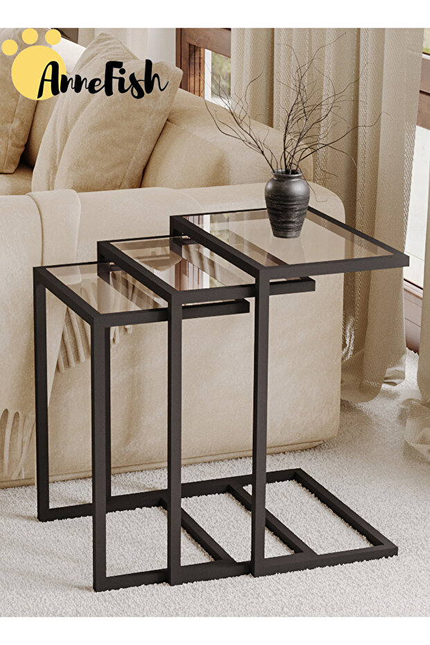 3Pcs C-Shaped Coffee Service Table Set Sofa Side Nesting Table End Table Small Coffee Table - 1