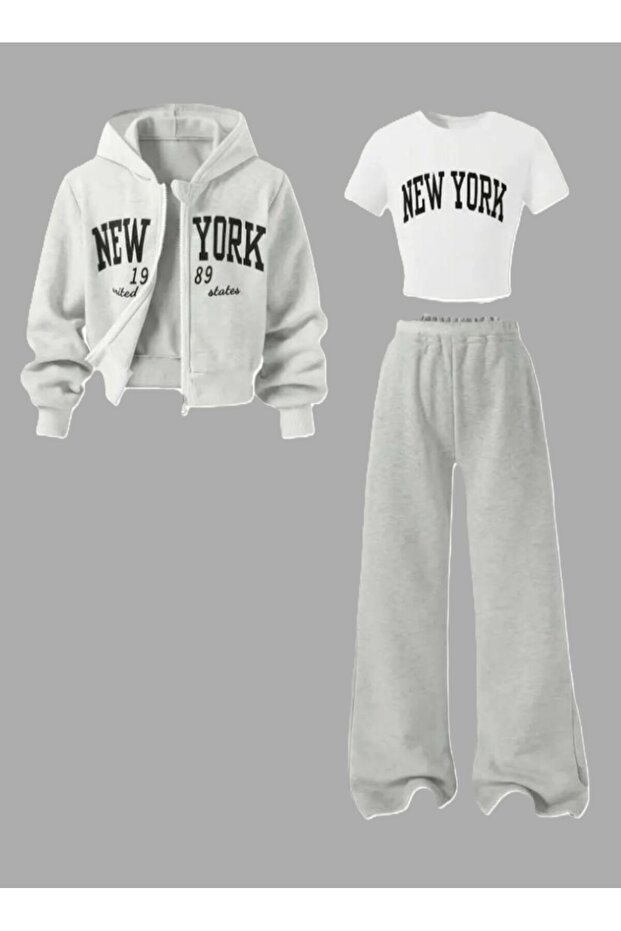 Children's New New York Printed 3-Piece Crop T-Shirt Jacket and Sweatpants Set