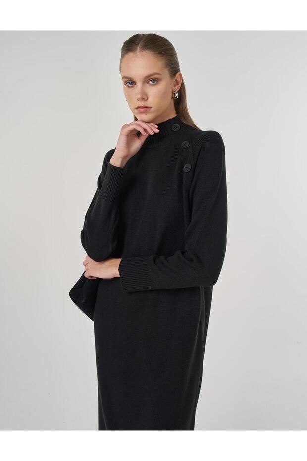 Düğmeli Triko Elbise - 5