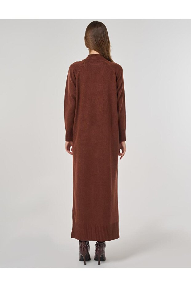 Düğmeli Triko Elbise - 6