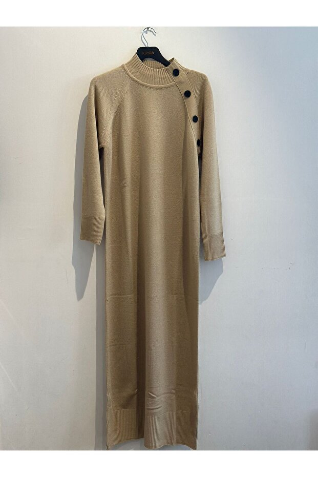 Düğmeli Triko Elbise - 1