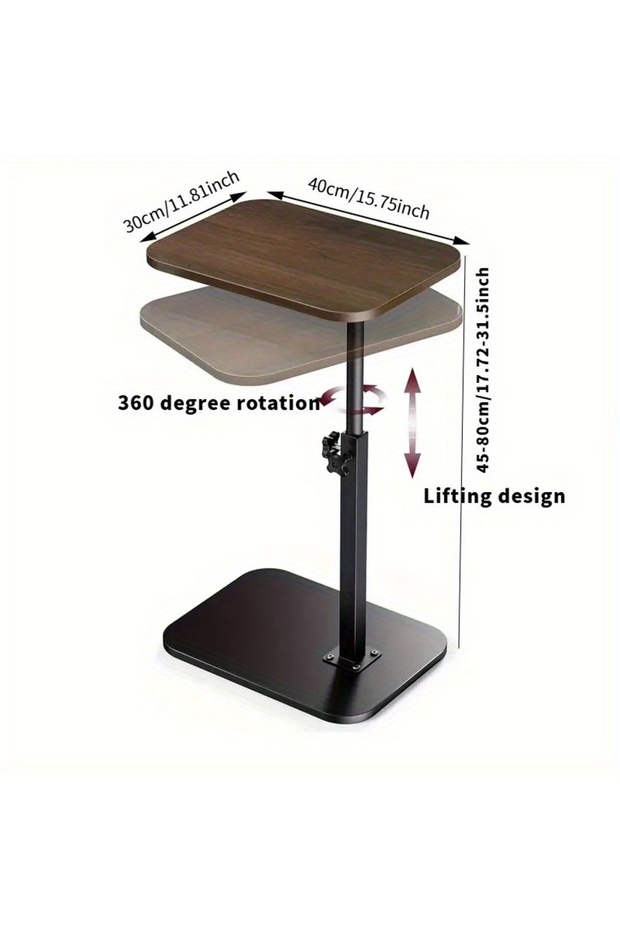 Adjustable Height C Shaped Side Table, 360°Swivel Couch Side Tables That Slide Under - 2