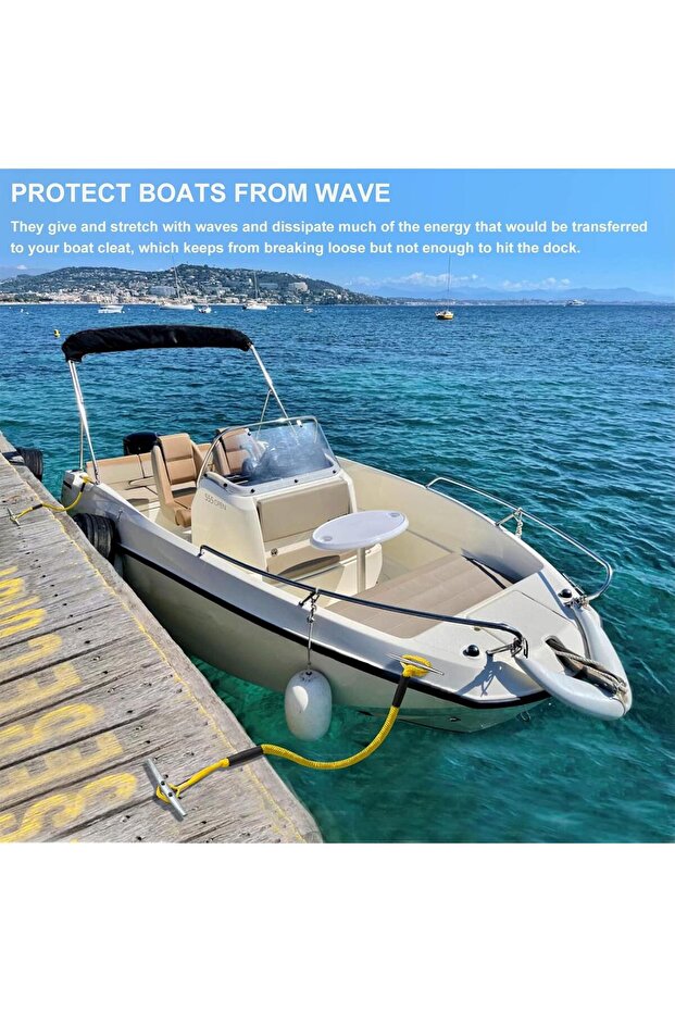 Set of 2 bungee cords 1.2–2.1 m with marine loop – extendable mooring for boat and pontoon - Yellow - 5