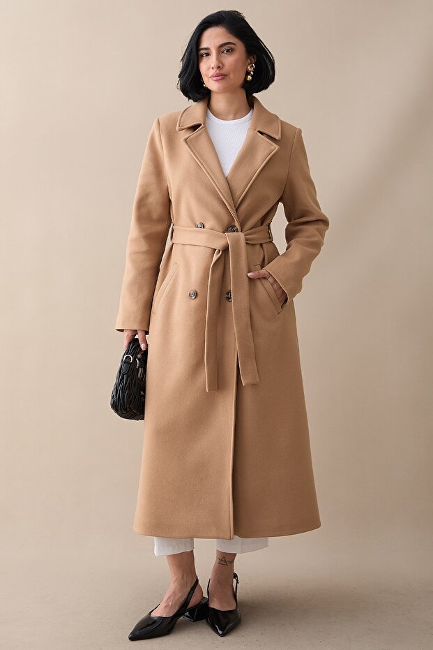 Lined Cashmere Double-Breasted Camel Coat