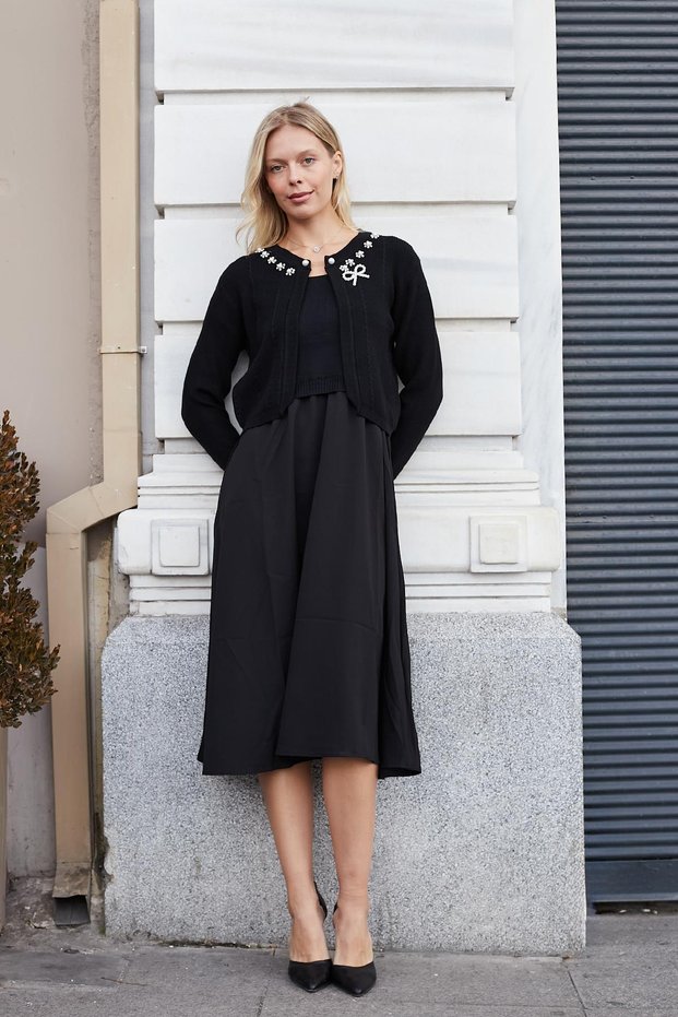 Women's Knitwear Cardigan Dress-Black