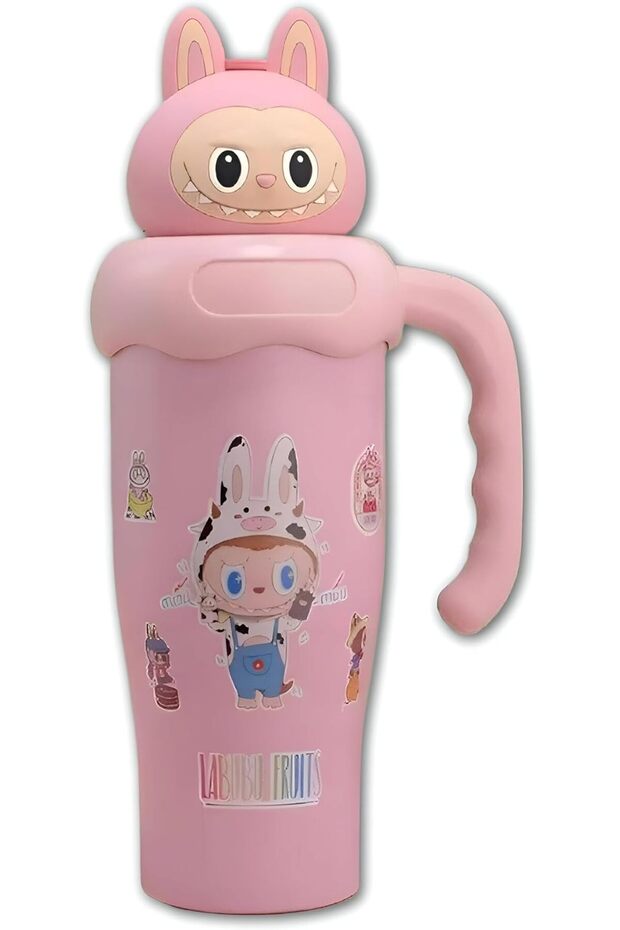 LABUBU FRUITS Flask Cup, Labubu Pop Mart 800ml with Lid, Straw and Handle (60 characters) - 1