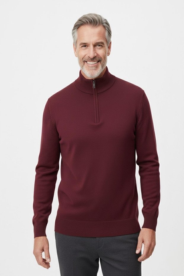 Men's Thin Wool Knitwear Knit Regular Fit Dad Zipper Half Turtleneck High Neck Sweater Blouse 5160
