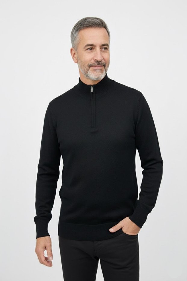 Men's Thin Wool Knitwear Knit Regular Fit Dad Zipper Half Turtleneck High Neck Sweater Blouse 5160