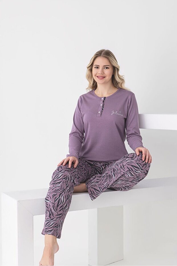 طقم بيجامة بنقشة الحمار الوحشي - 1