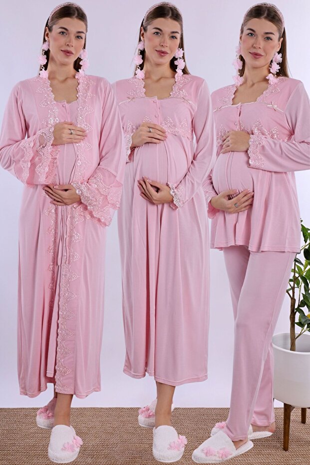 Breastfeeding Featured Cotton Maternity Set 4 Pieces Effortt - Pink