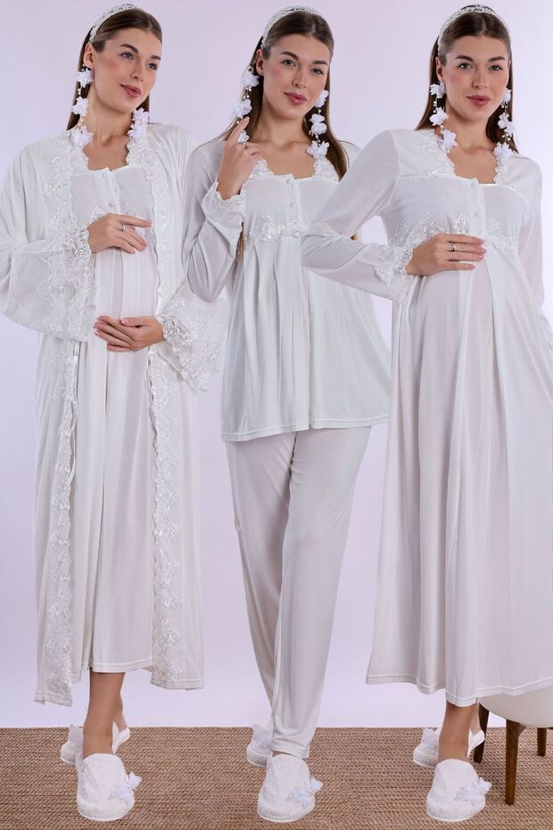 Breastfeeding Featured Cotton Maternity Set 4 Pieces Effortt - Ecru