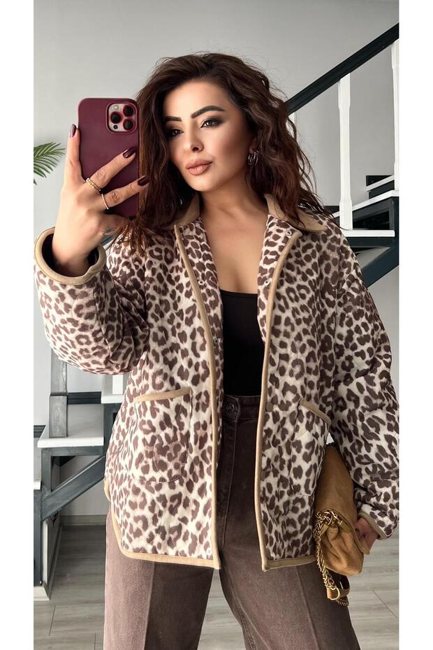 Leopard Pattern Quilted Lined Jacket - 6