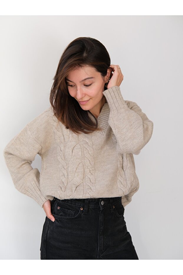 Oversized Women's V-Neck Elegant Soft Textured Stylish Hair Knit Sweater