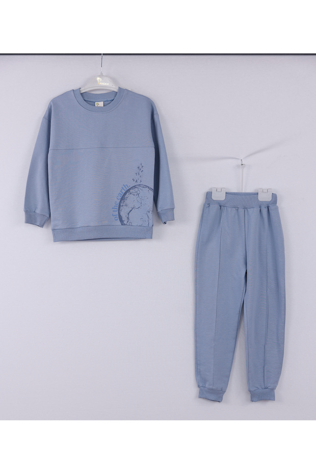 Boy'S, Cotton 2 Thread, World Print Detail, Bottom Top Sweatshirt Set Rb-605