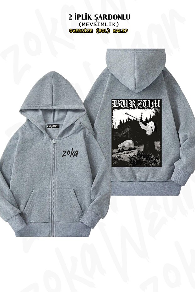 Unisex Burzum V2 Printed Oversized Back Printed Zippered Hooded Cardigan