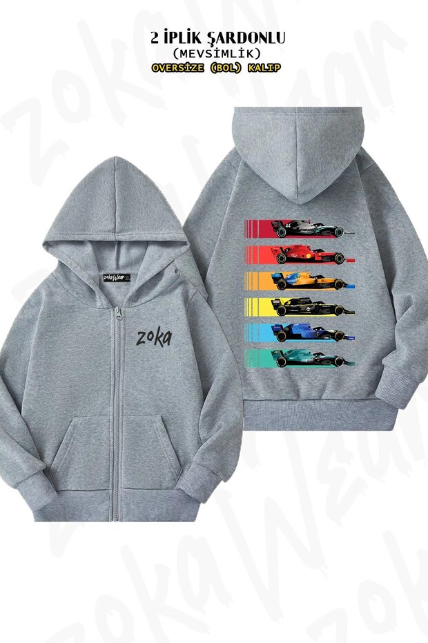 Unisex Formula Cars 2023 2 Printed Oversized Back Printed Zip Hooded Cardigan