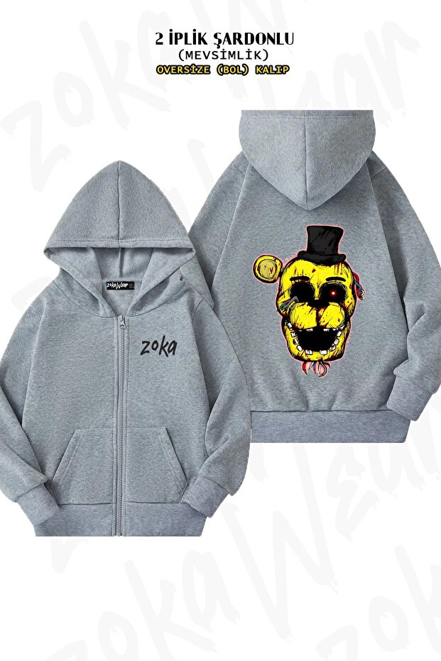 Unisex Bloody Golden Freddy Fnaf Printed Oversized Back Printed Zip Hooded Cardigan