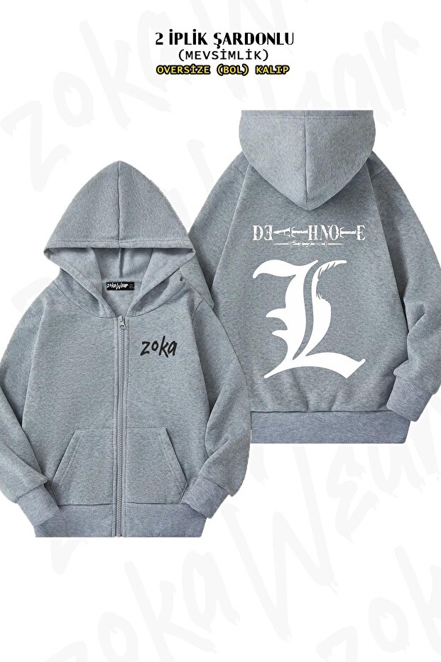 Unisex Logo L V2 Death Note Printed Oversized Back Printed Zip Hooded Cardigan