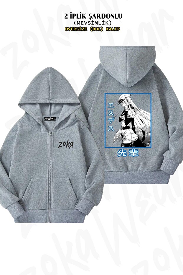 Unisex Esdeath V2 Printed Oversized Back Printed Zip Hooded Cardigan