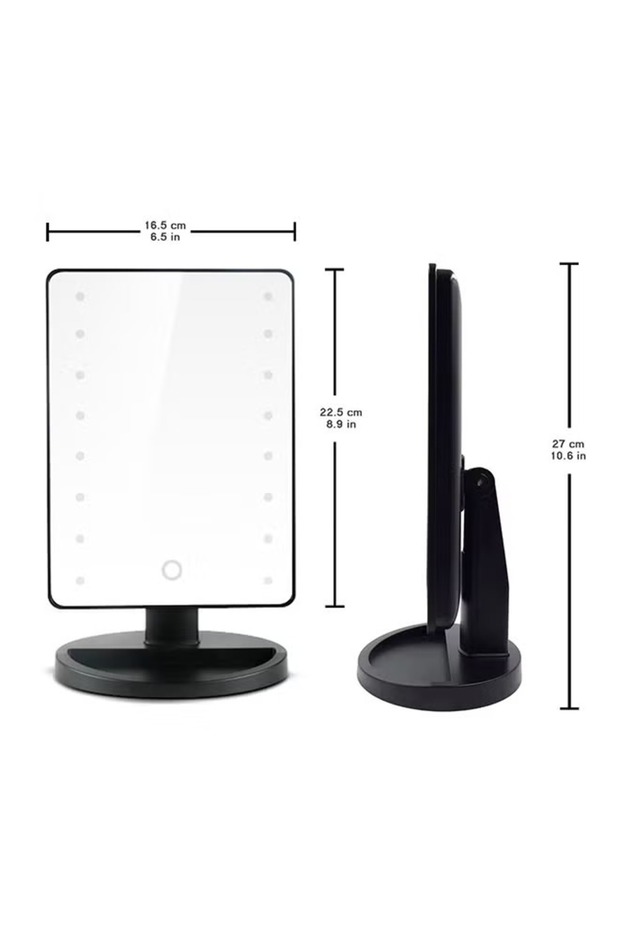 مرآة مكياج دوارة مع أضواء LED بيضاء سوداء - 5