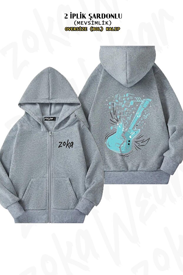 Unisex Electric Guitar V5 Printed Oversized Back Printed Zippered Hooded Cardigan