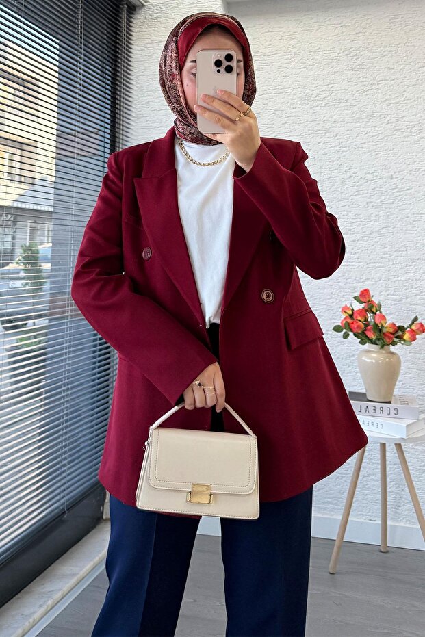 Slim Fit Women's Blazer Jacket – Burgundy
