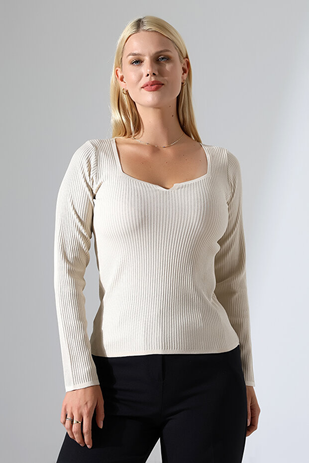 Women's Collar Detail Long Sleeve Knitwear Blouse