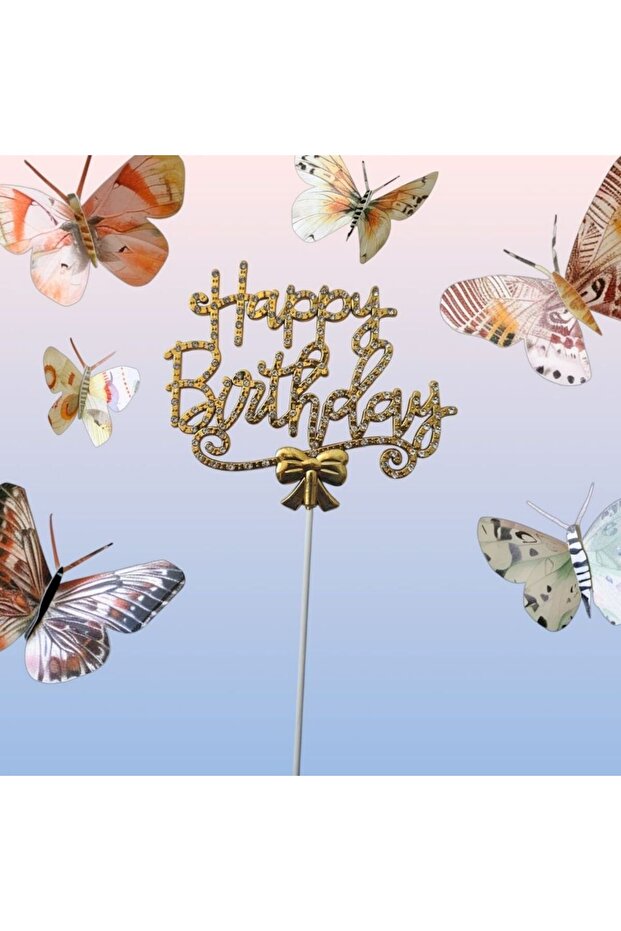 Gold Happy Birthday Luxury Stone Cake Topper
