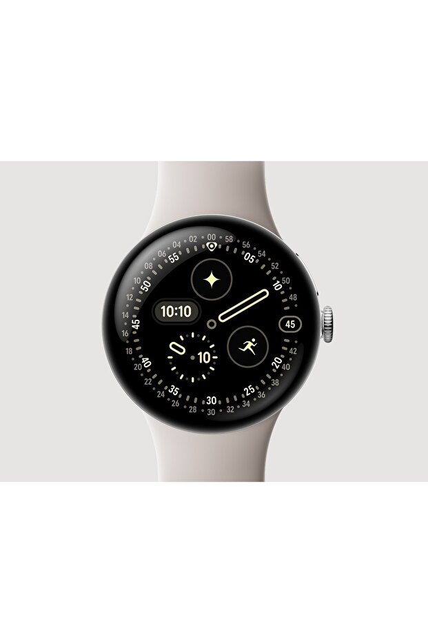 Pixel Watch 4 (45mm) Silver –Porcelain Sport Band, Fitness Tracking, WiFi, Gemini Support