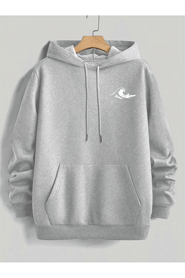 Men's Minimalist Wave Printed Hooded Sweatshirt