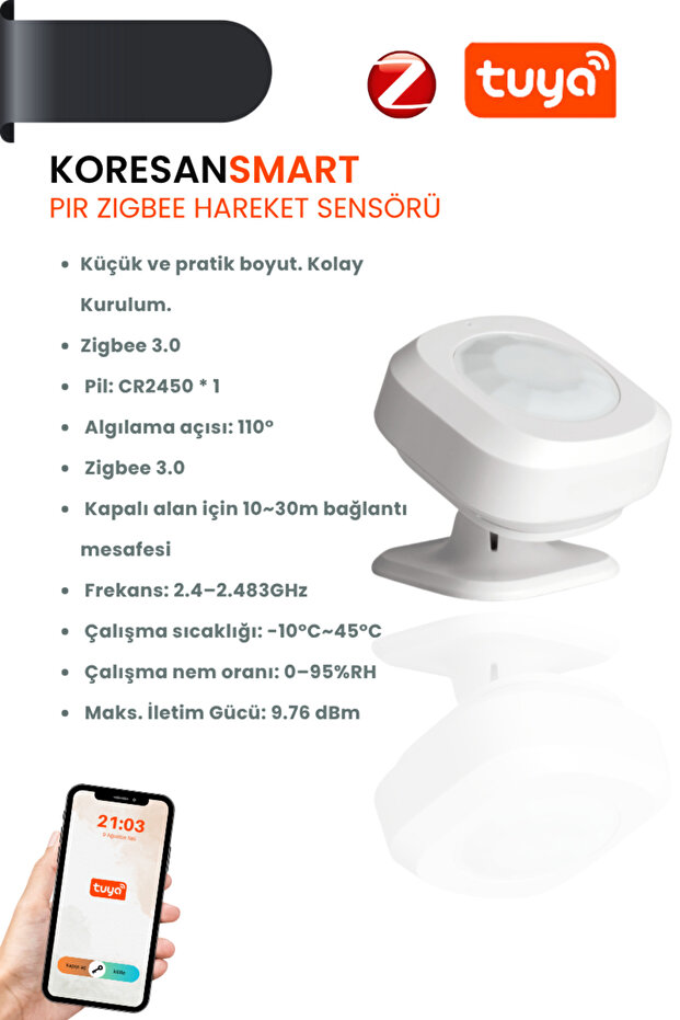 Tuya PIR Zigbee Hareket Sensörü AAA pilli - 1