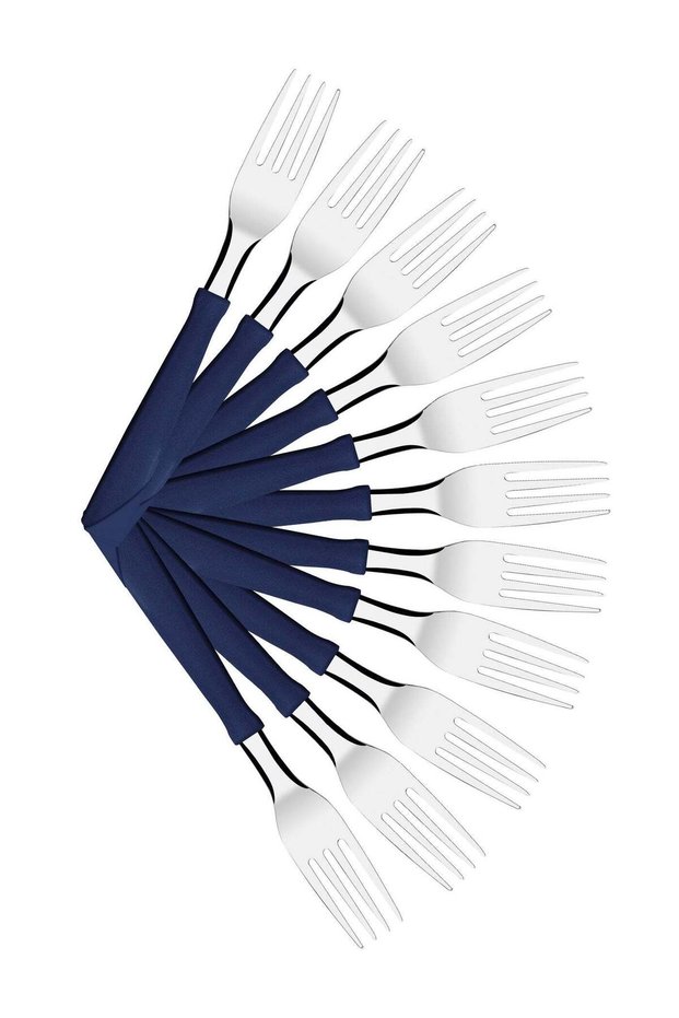 Tramontina New Kolor 12 Pieces Stainless Steel Table Forks Set with Blue Polypropylene Handles
