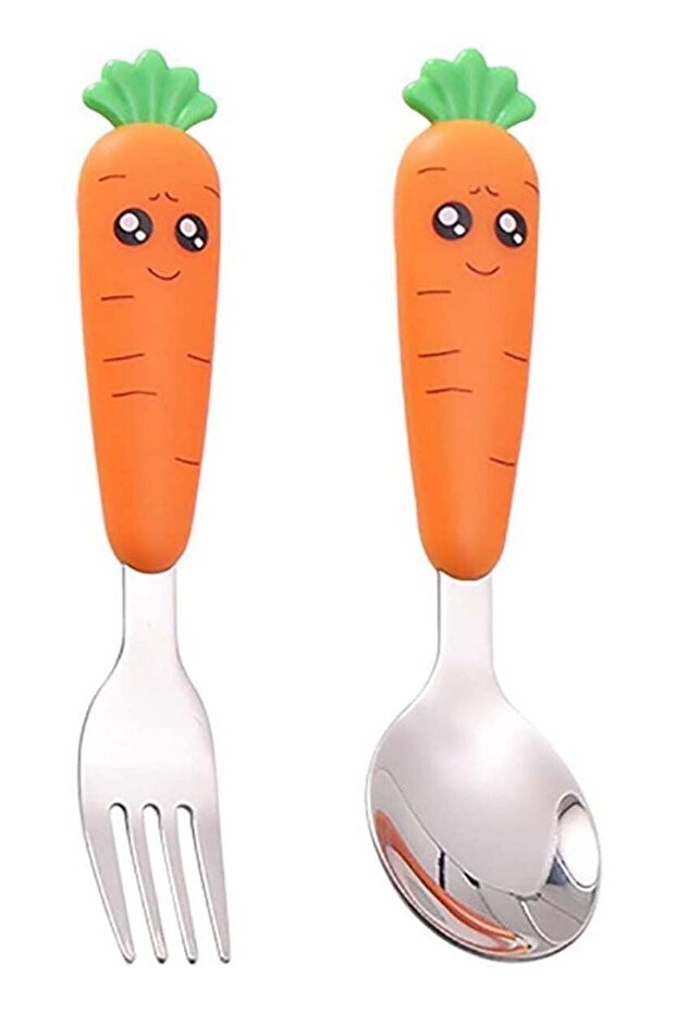 2 Pcs Stainless Steel Carrot Kids Cutlery Set, Carrot spoon, Cute handle design, BPA Free, for Children's Tableware Complementary Food Fruit Scraping Mud
