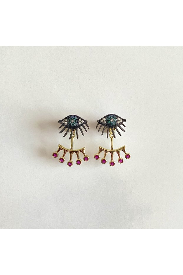 Colorful Stone Double-Use 3-Stage Eyelash Eye Earrings