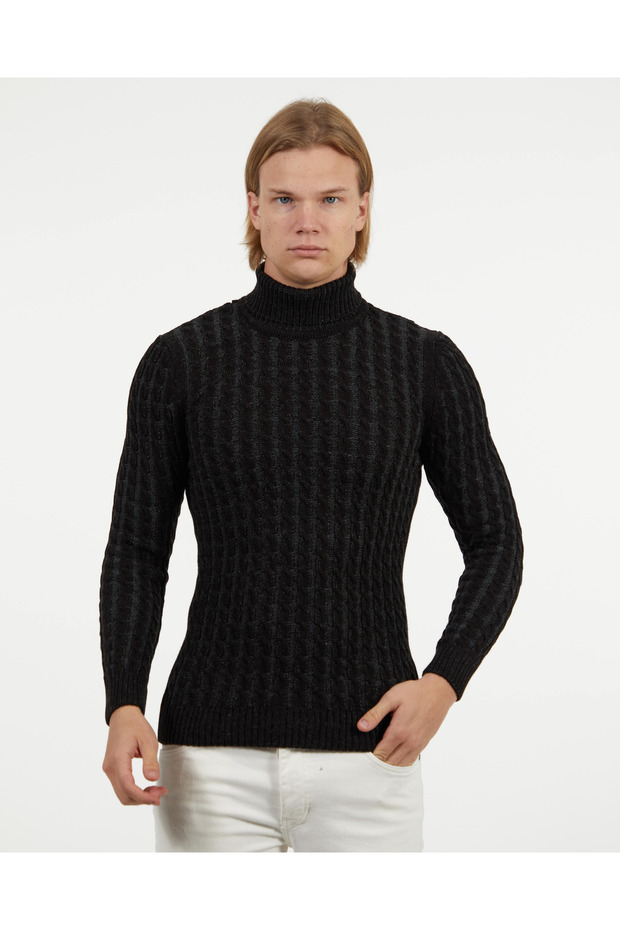 Men's Black Turtleneck Knitwear Turtleneck Sweater Stylish and Warm Winter Style Cotton Knitwear Turtleneck Sweater