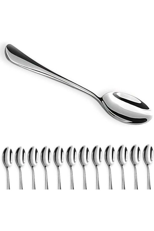 12 Pieces Stainless Steel Tea Spoons Set | Heavy-Duty Small Spoons for Coffee, Tea & Dessert | Mirror Polished Cutlery Utensils for Kitchen & Dining | Silver