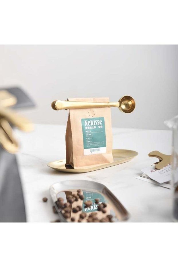 Stainless steel coffee measuring spoon multifunctional food sealing clip seasoning spoon milk powder measuring spoon baking scale small tool kitchen spoon clip (gold)