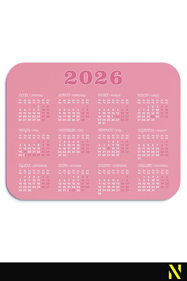 لوحة ماوس مريحة باللون الوردي مع تقويم 2026، لوحة ماوس مثالية للاستخدام المنزلي والمكتبي مع سطح غير قابل للانزلاق