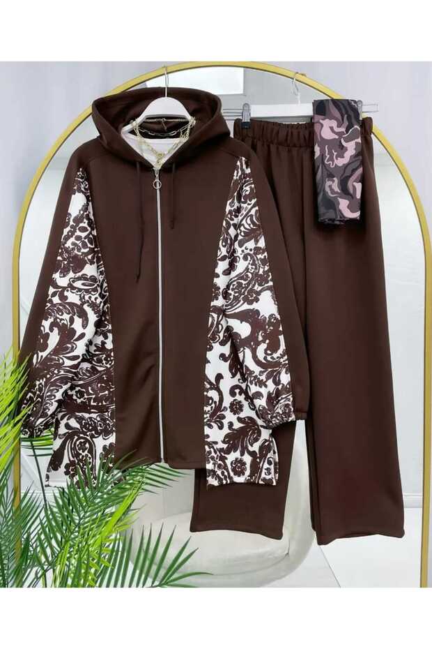 Hooded Patterned Scuba Double Set - 1
