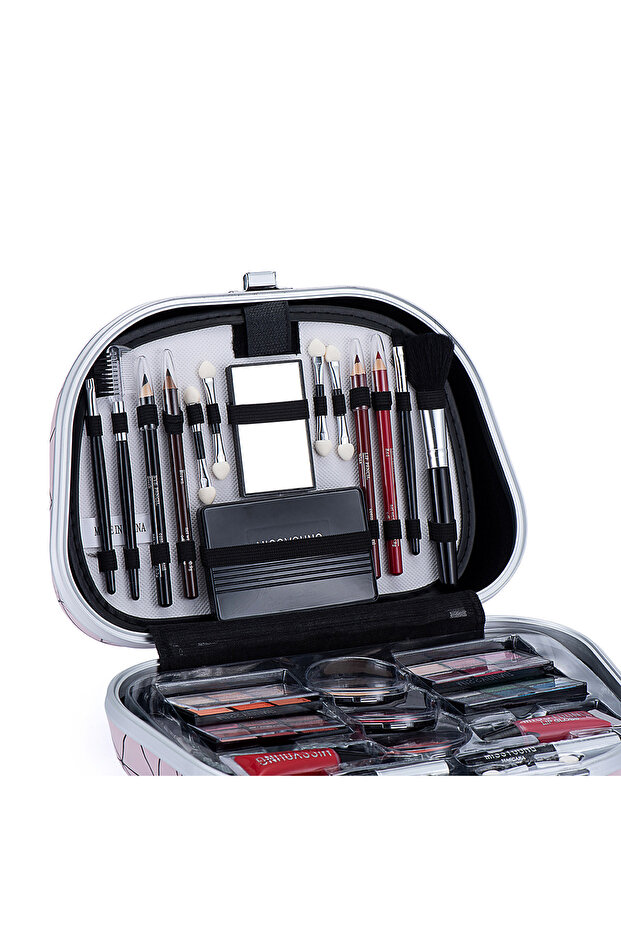 Portable Travel Cosmetic Makeup Case Gift Set - Eyeshadow, Blush & Brush Kit