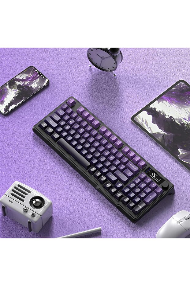 M96 Ofis Klavye Bluetooth/2.4g Kablosuz Oyuncu Klavye Işıklı Usb Type-c Kablolu Şarjlı - 6