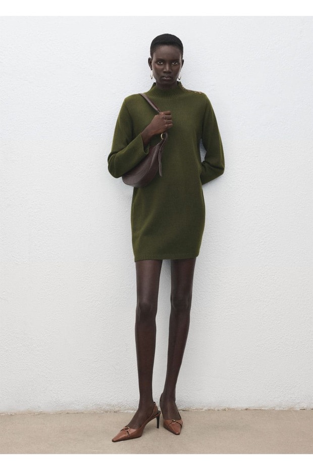 Düğmeli triko elbise - 2