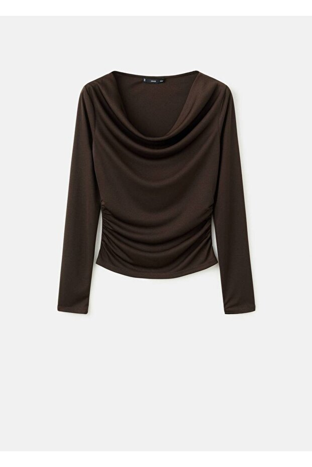 Drape yaka slim fit tişört - 3