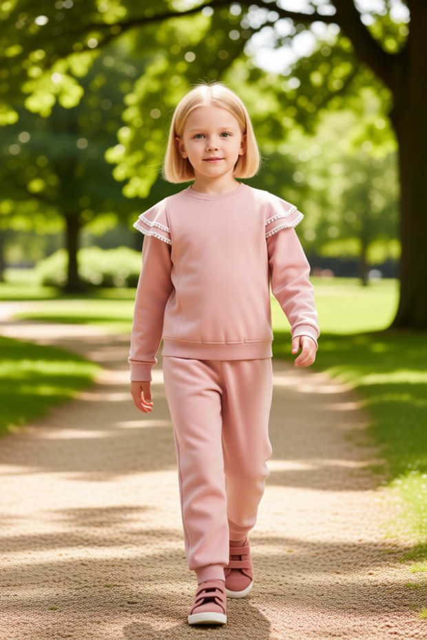 Girls' Knitted Tracksuit Set with Ruffle Detail on Top and Bottom Comfort and Style Combined Quality Stylish Comfortable