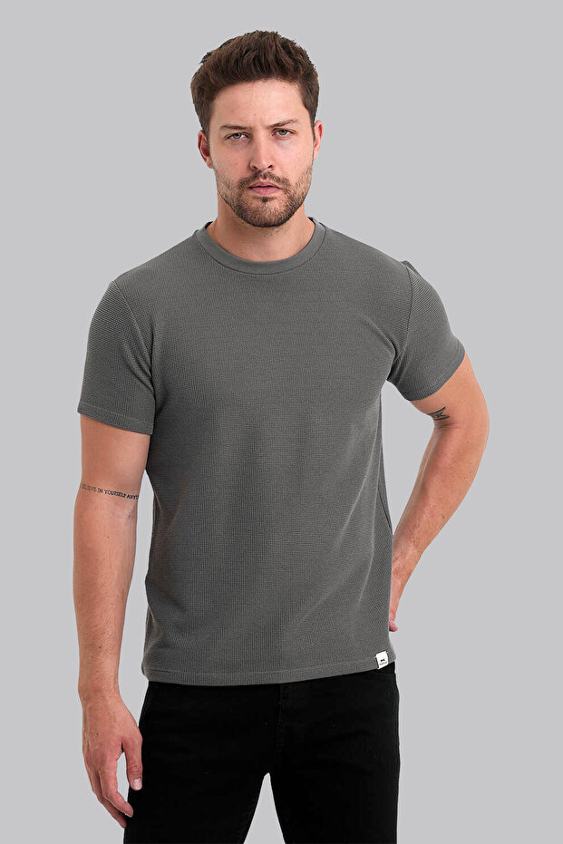 Men's Waffle Textured Short Sleeve Slimfit T-Shirt