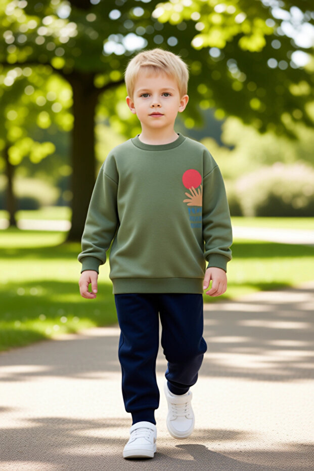 Boys' Cotton Knitted Crew Neck Regular Fit Sweatshirt and Sweatpants Set Quality Stylish