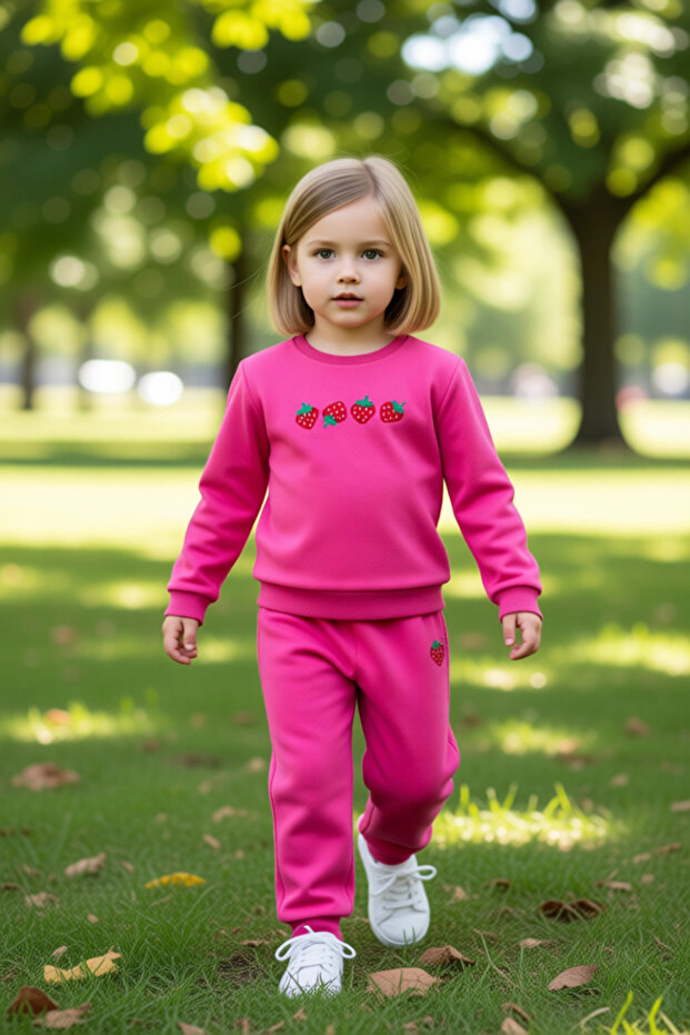 Girl's Printed Crew Neck Knitted Regular Fit Tracksuit Set Quality Stylish Comfortable