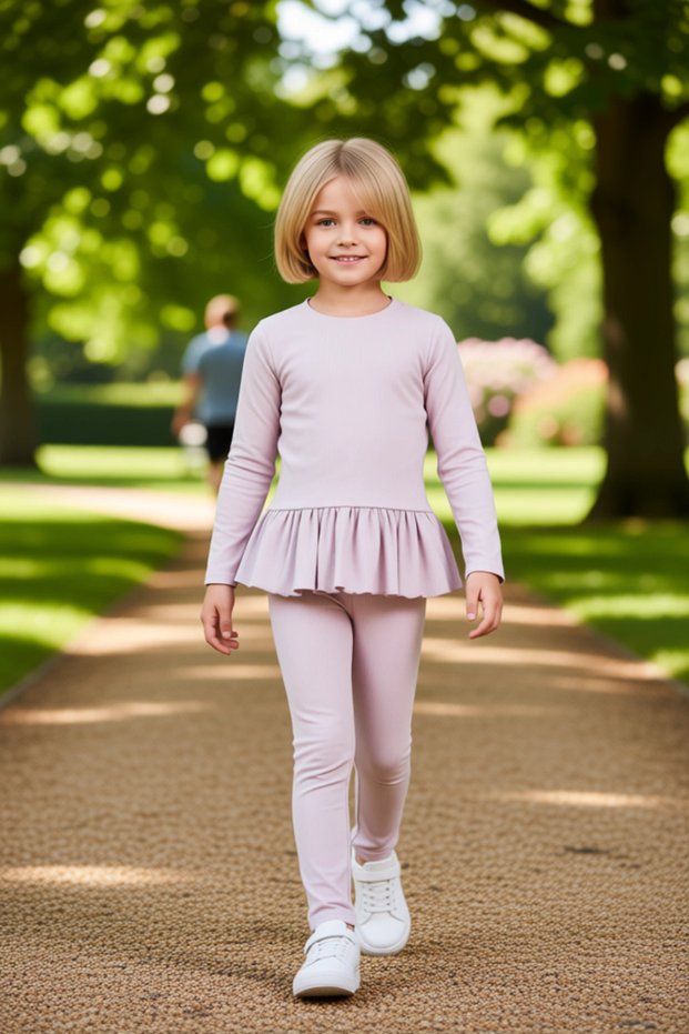 Girl's Cotton Corded Fabric Top and Wide Leg Leggings Set Quality Stylish Comfortable Casual