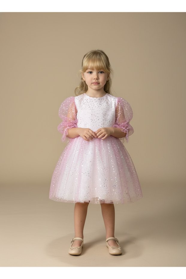 Girl's Cotton Pink Glitter Party and Special Occasion Dress – Comfortable Lined Design