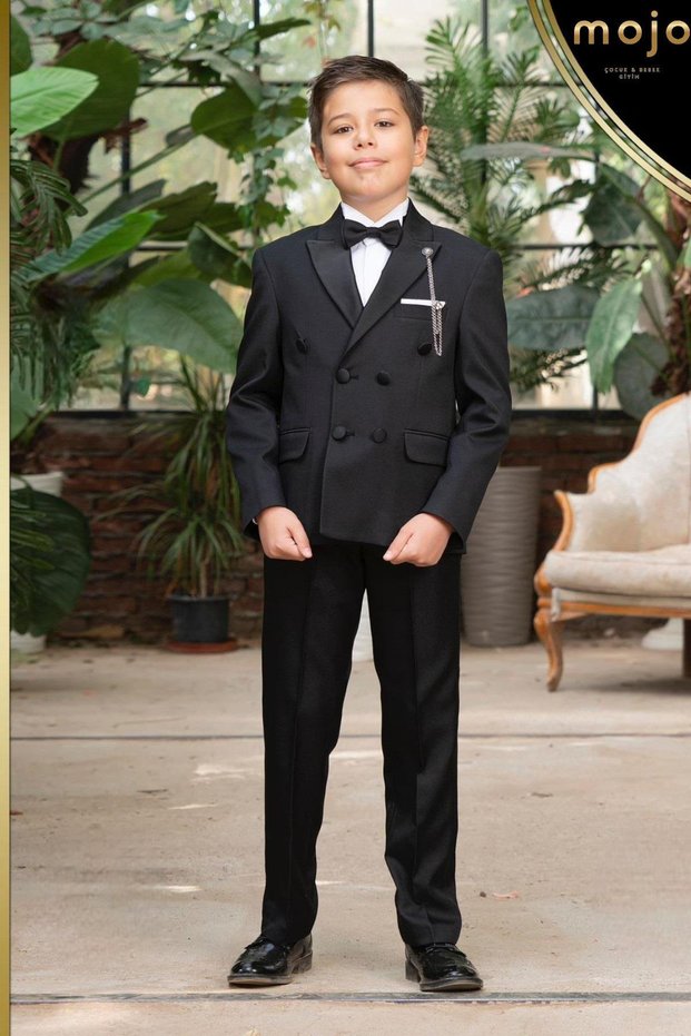 Boy's Double-Breasted Collar Classic Suit 20348 Black